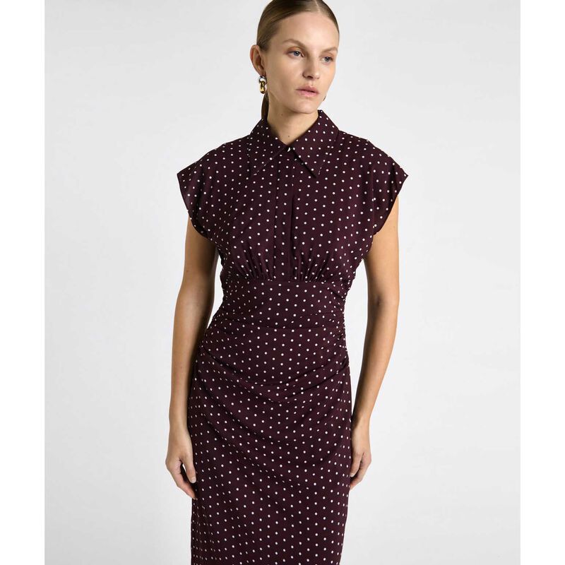 Cue Plum Polka Dot Collared Midi Dress image number 3